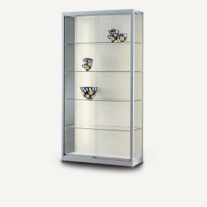 Illuminated glass cases, base with wheels, displays crystal, to shop