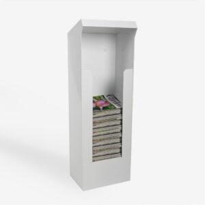 A white Weatherproof Metal Dump Bin holding magazines.