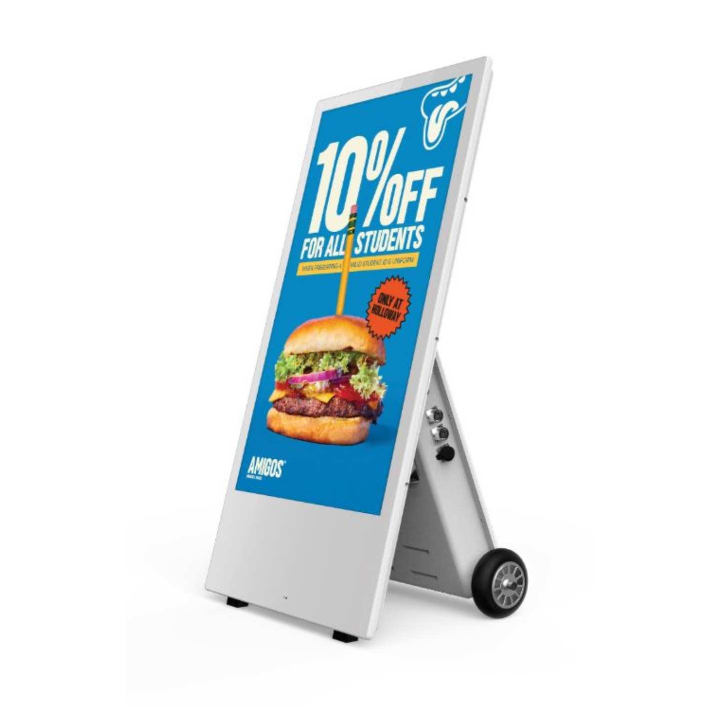 A white outdoor digital A- board.