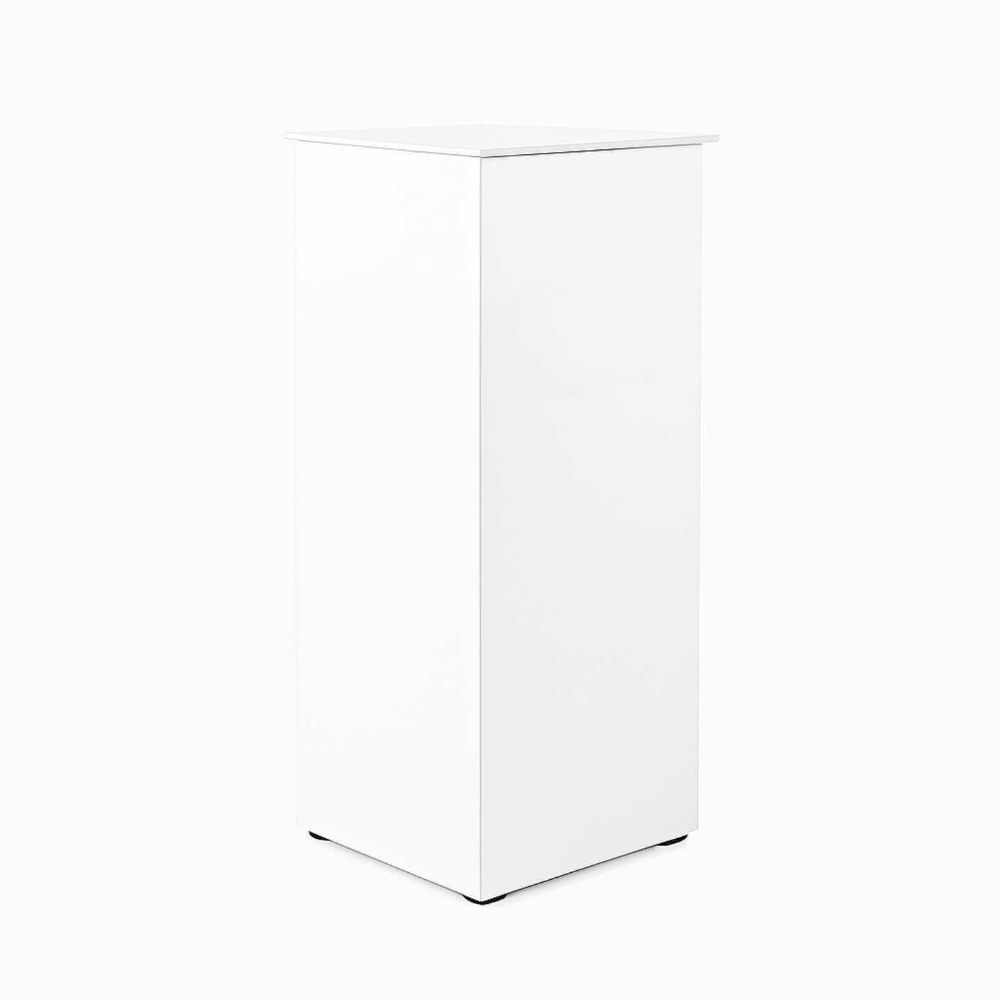 A white flat pack aluminium and acrylic plinth.