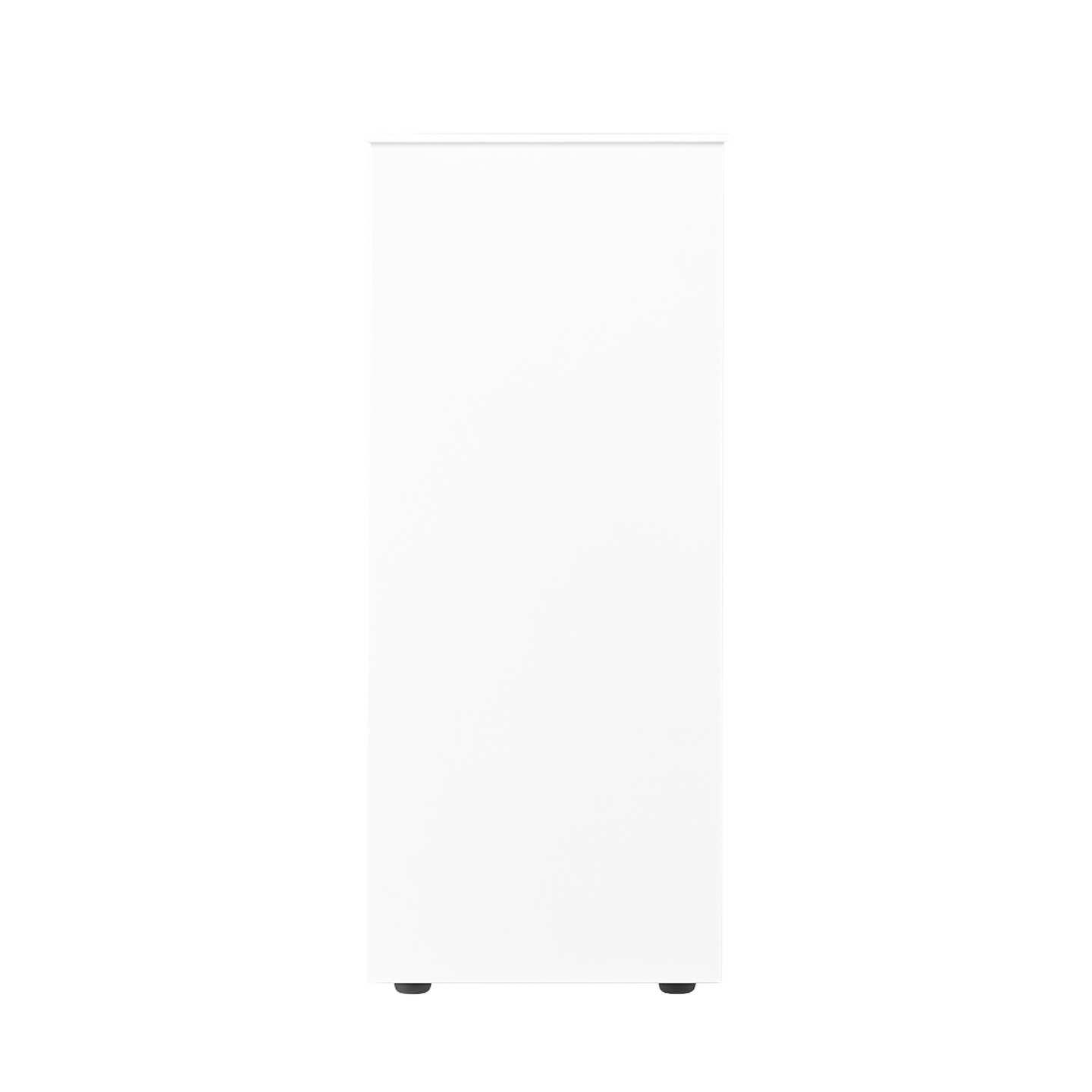 A side view of a white flat pack plinth.