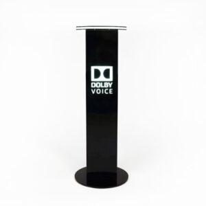 Product Display Plinth with Illuminated Logo and Illuminated top rim, featuring Dolby Voice branding.