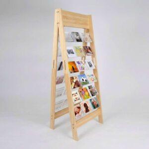 A double sided card display with different cards on show.