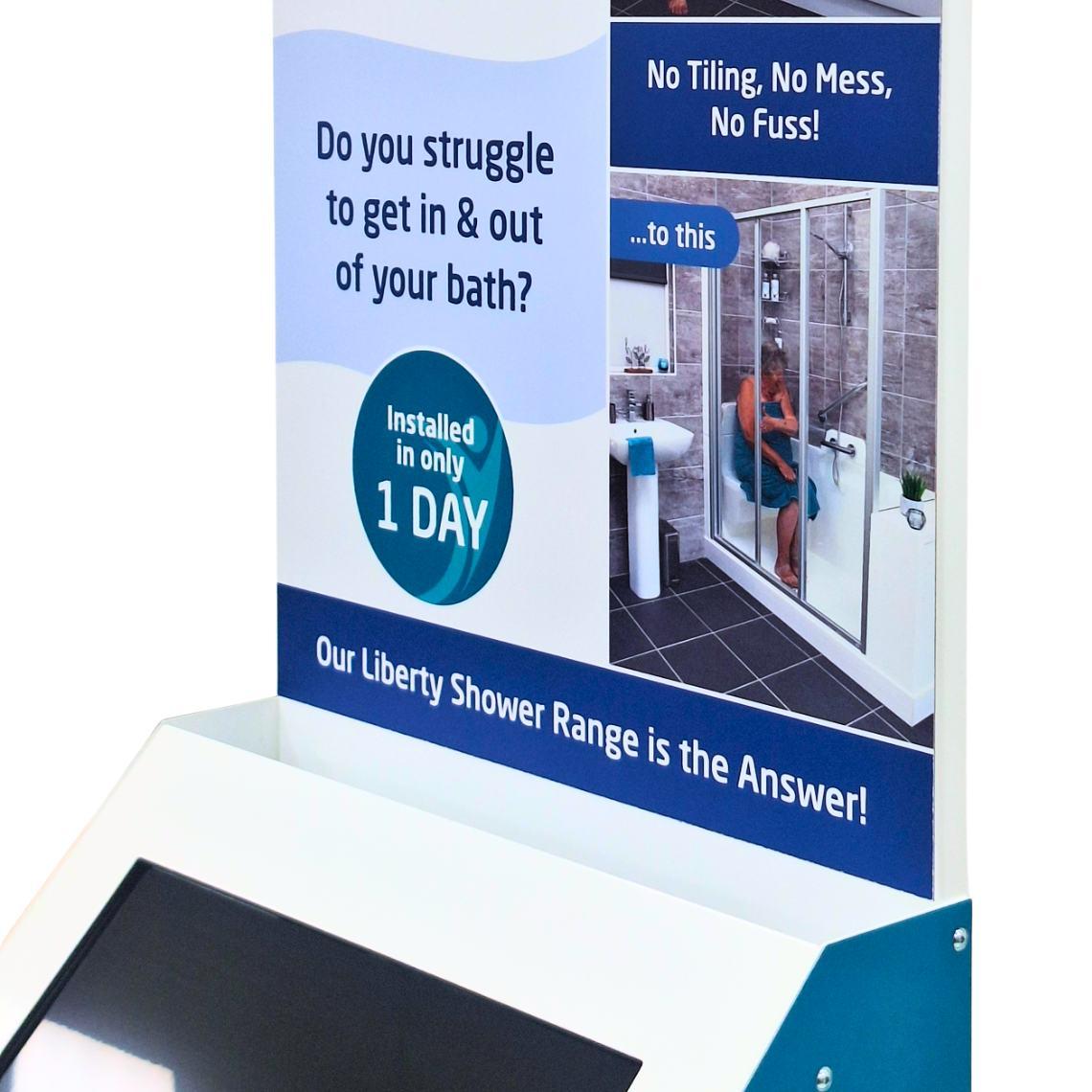 close up of digital screen on digital brochure holder.