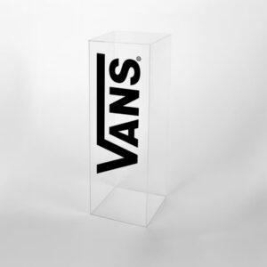 Clear Acrylic Plinth with Vans logo printed on the front.