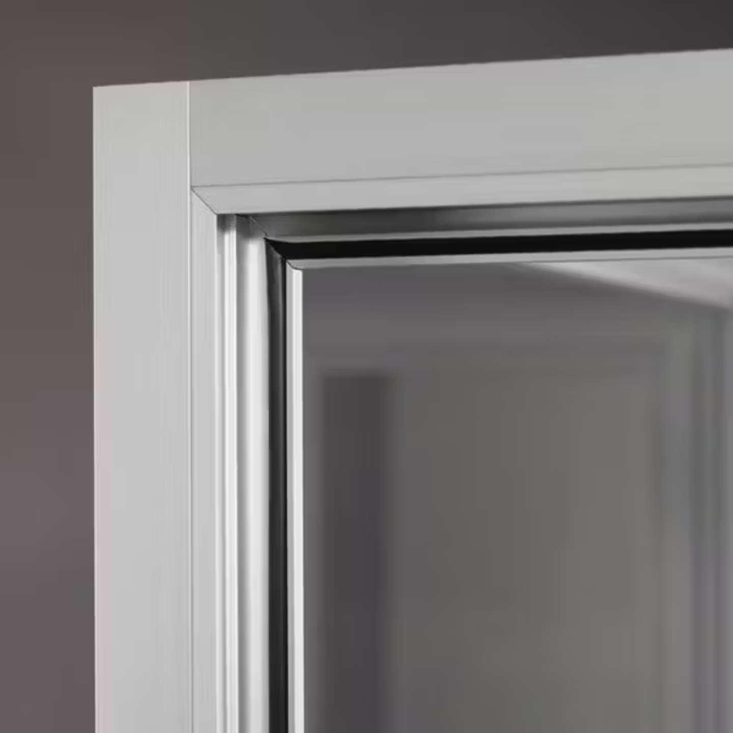 A close up of a display cabinet door.