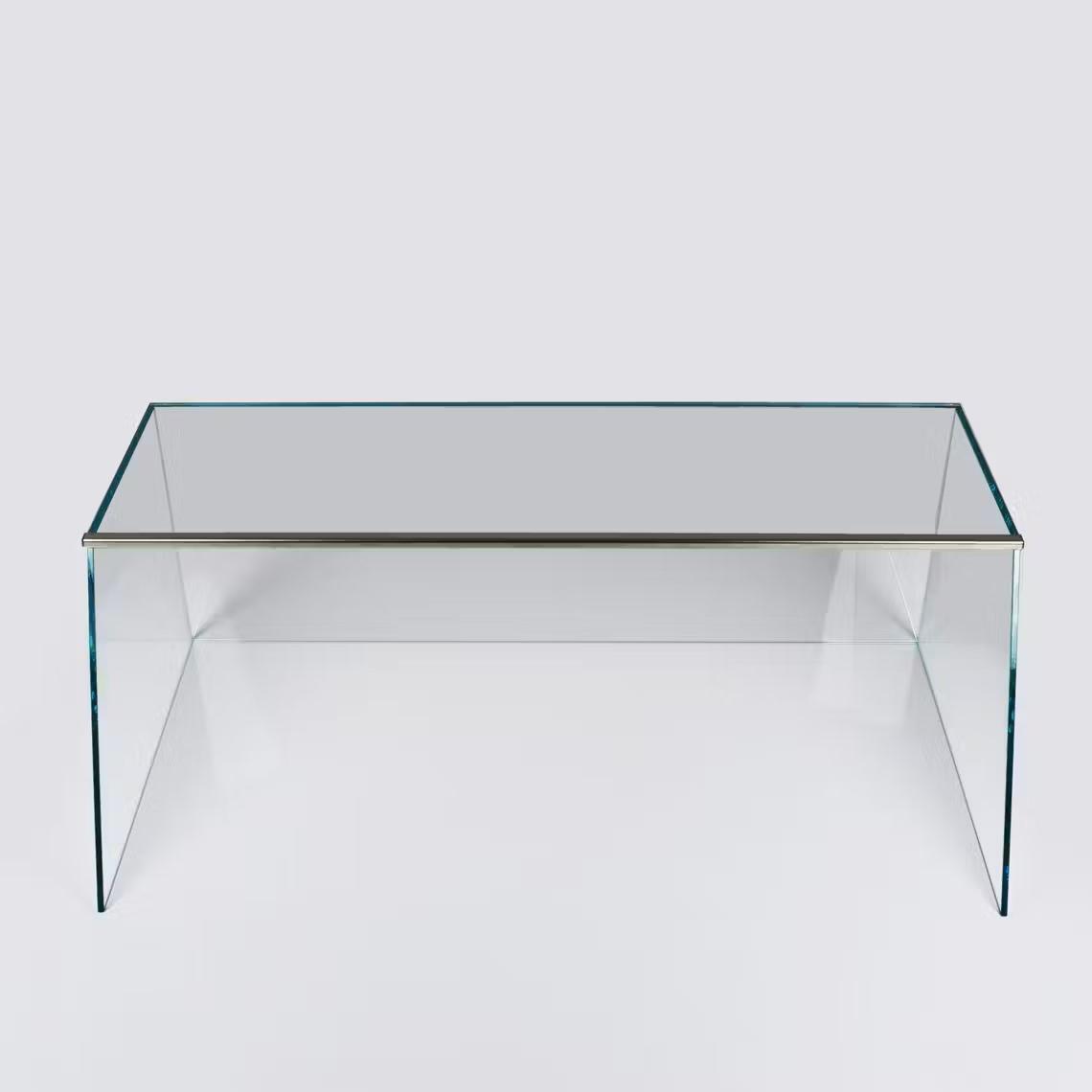 A top view of a glass sneeze guard.