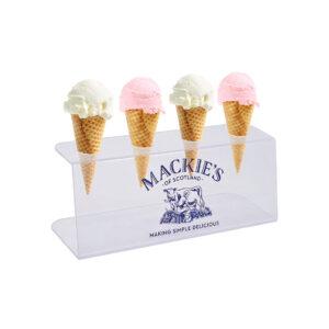 Branded Ice cream cone holder with Mackie's Of Scotland logo on the front.