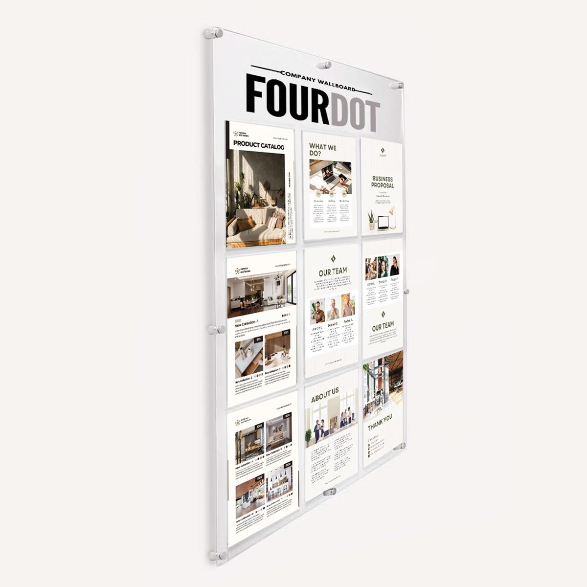 9 A4 Portrait pocket wall board with custom branding.