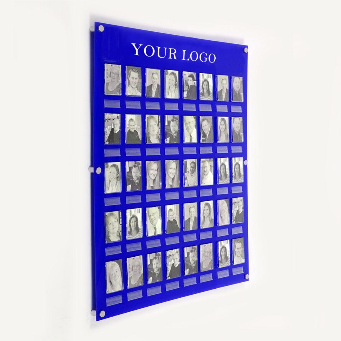Blue 40 pocket name and photo board.