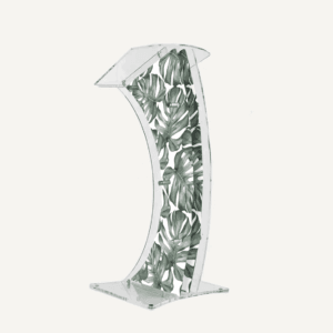 Front facing Printed clear Acrylic Lectern with leaf printed panels.