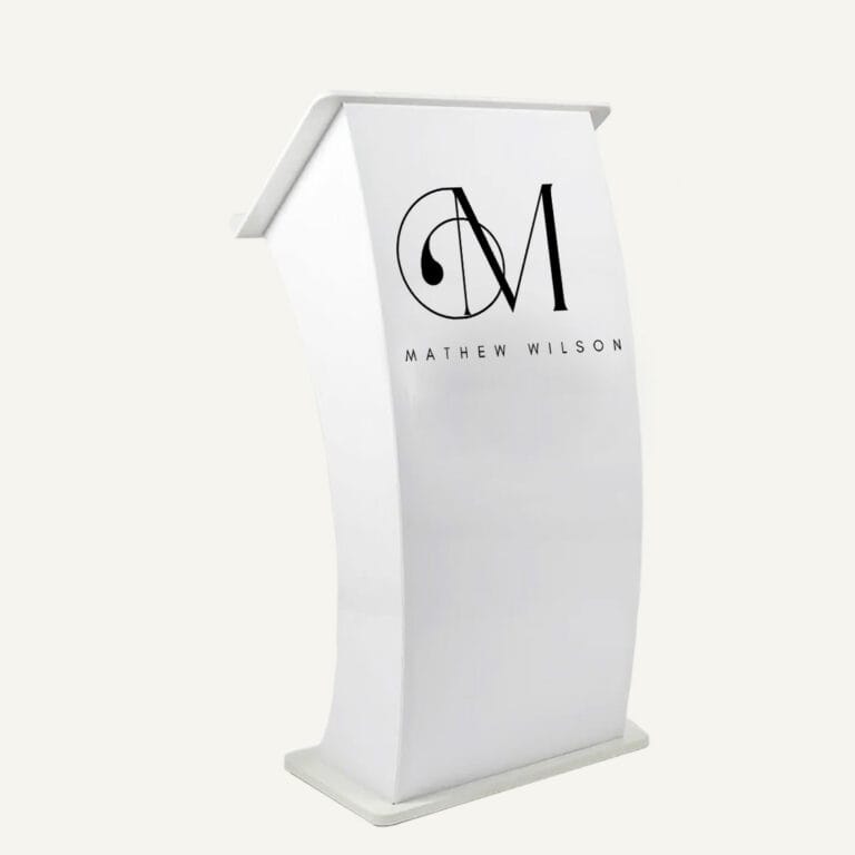 Branded Rounded Lectern Acrylic Curved Lectern | Shelf & Branding Option | Luminati