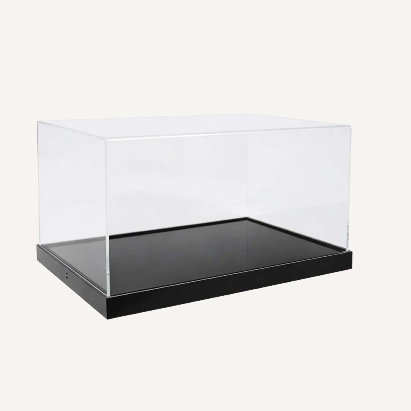 A model display case with a black base and clear acrylic lid.