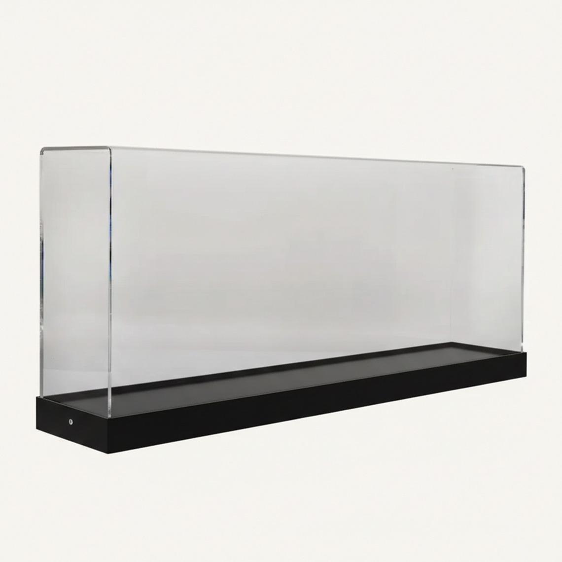 A model display case with a black base and a clear acrylic lid.