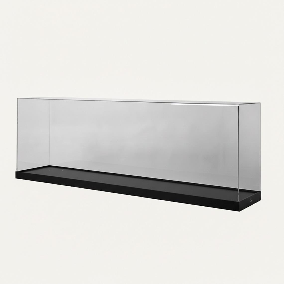 A model display case with a wide black base and a clear acrylic lid.