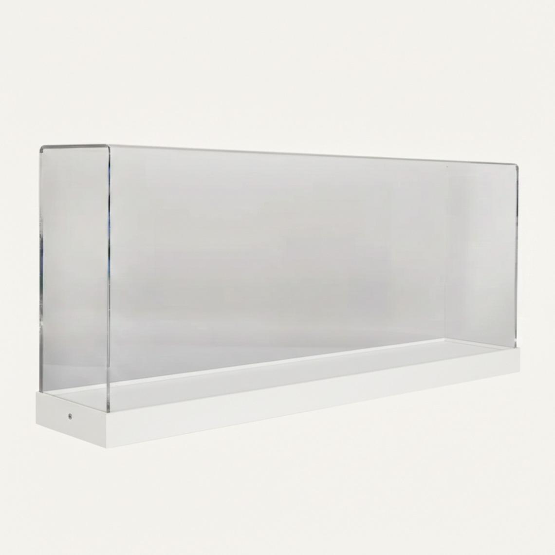 A model display case with a white base and a clear acrylic lid.