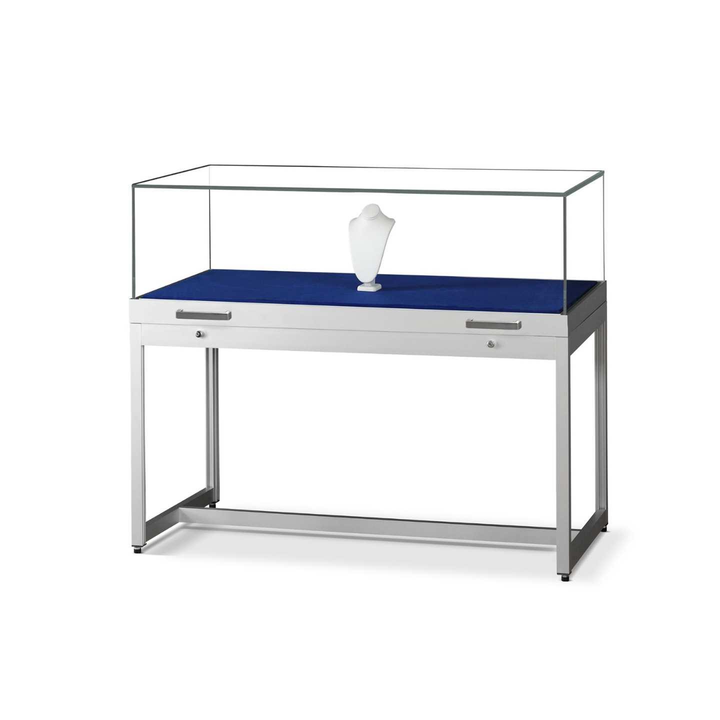 A silver showcase table.