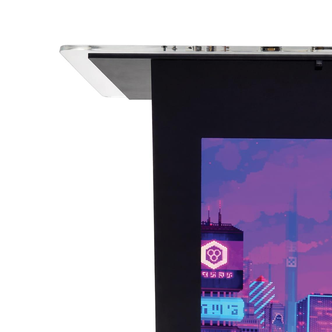 Close up of integrated digital display screen on professional conference lectern