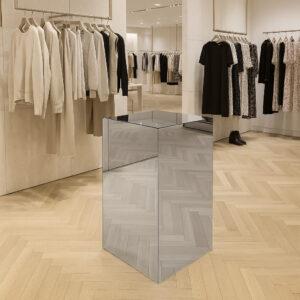Silver Mirror Plinth In a retail shop display.