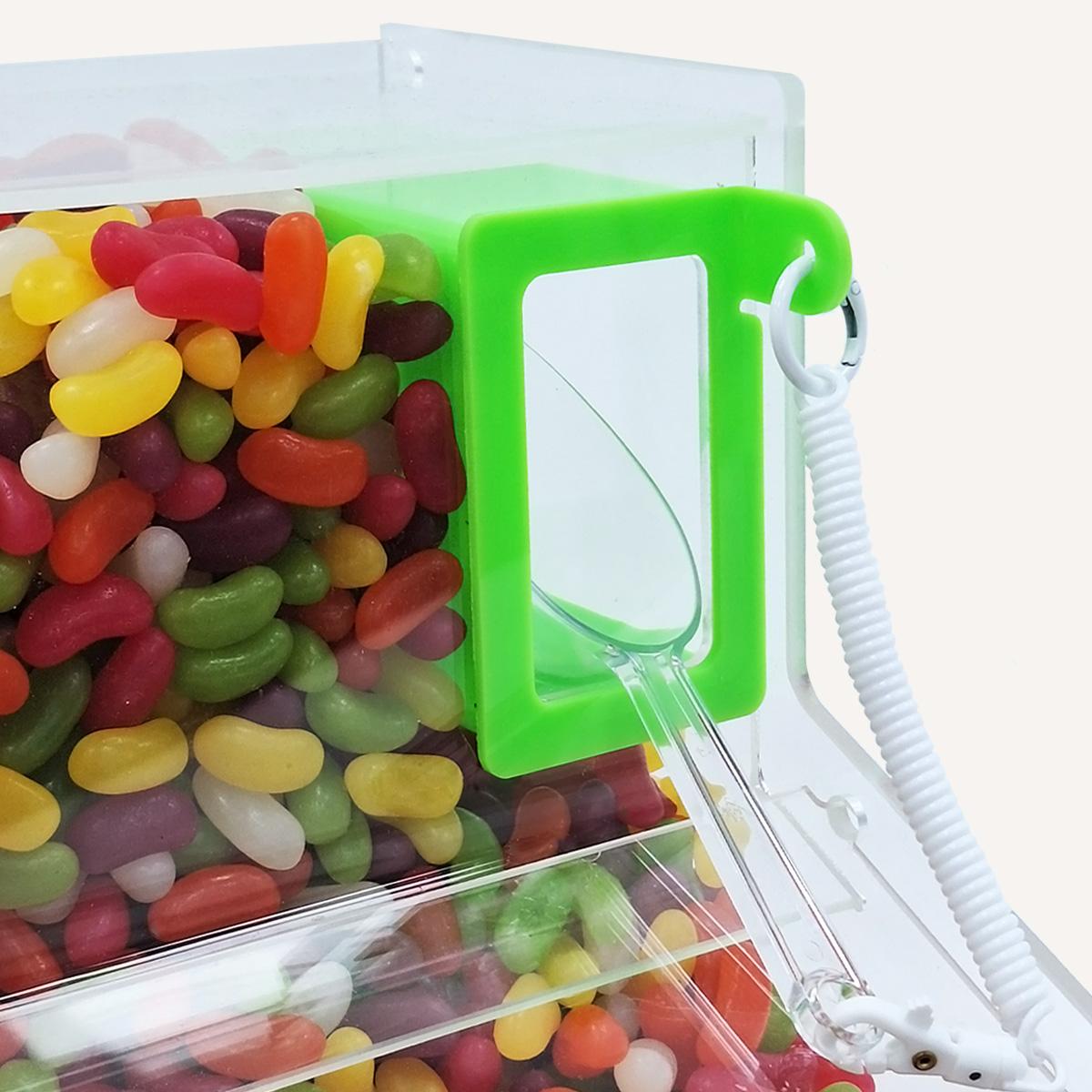 Pick & mix scoop bin with green holder close up.