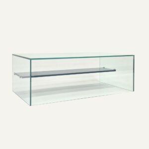 Countertop glass confectionary protection screen with shelf.