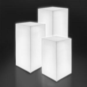 Illuminated Display Plinth Pillars in a variety of different heights.