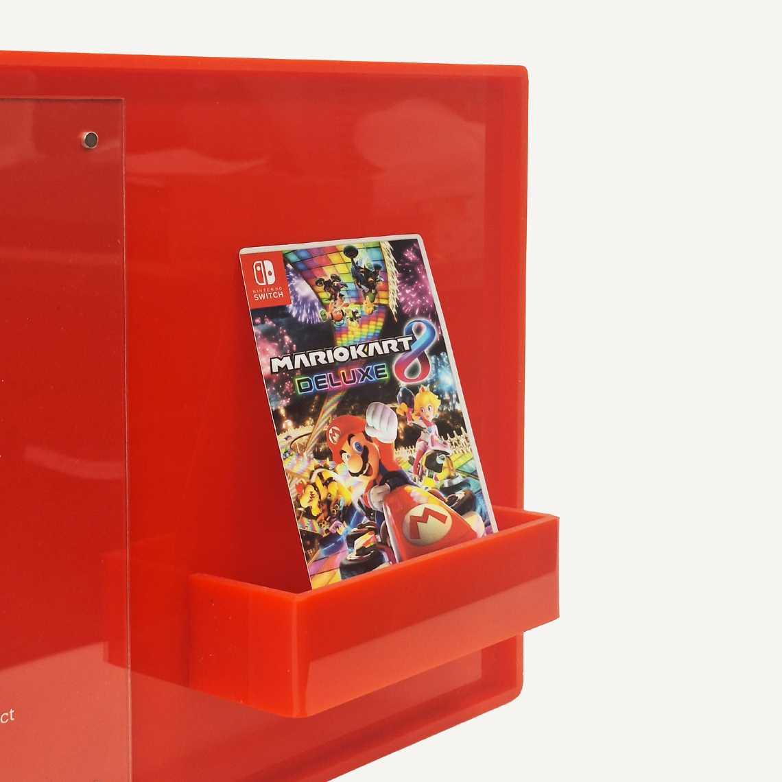 Close up of a literature dispenser on a gaming POS display.