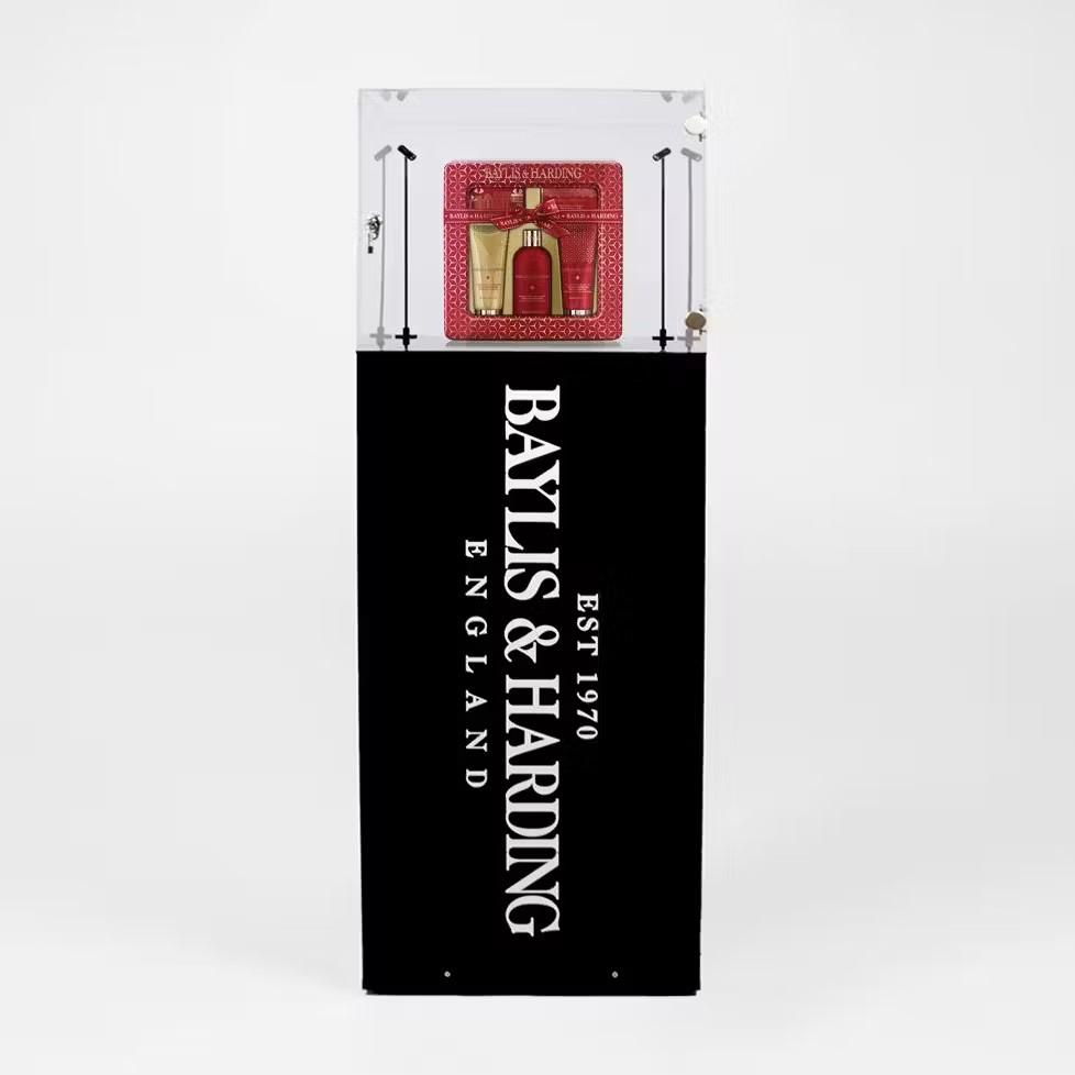 A Babylis & Harding custom display case plinth with a featured product.