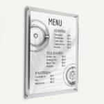 A silver metal frame featuring a menu.