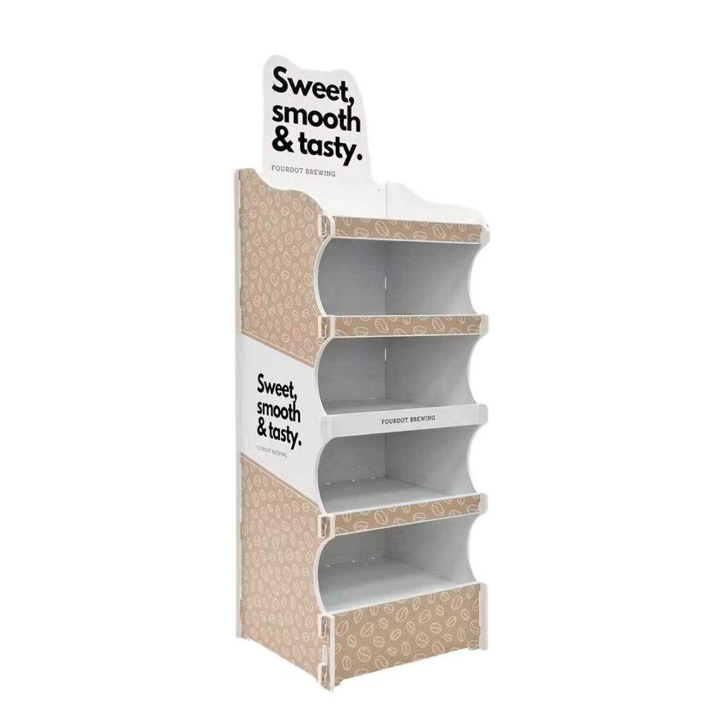 A custom floor standing POS display with a header.