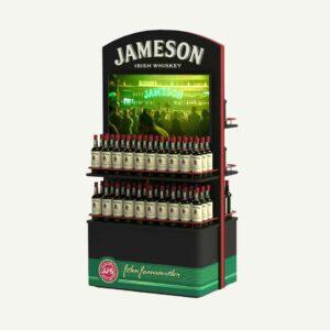 A custom Jameson drinks product display with a digital screen,