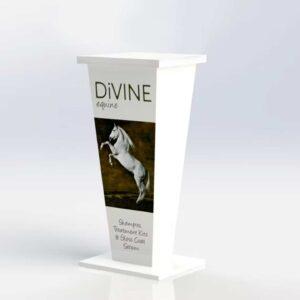 A custom "Divine" white plinth pedestal.