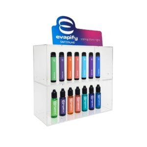 Two Clear Display Cases that are stacked on top of each other with a colourful header.