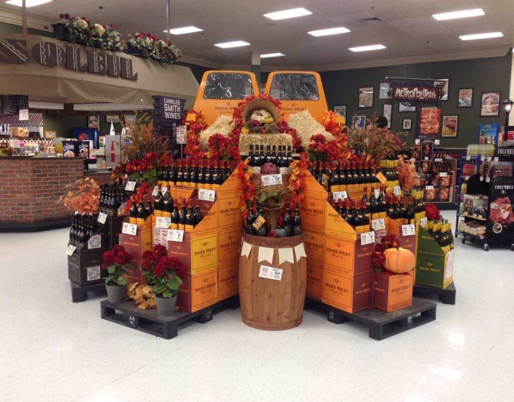 An autumn retail display on a shop floor.