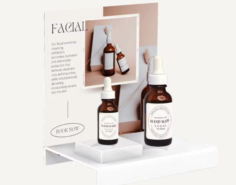 A countertop skincare display.