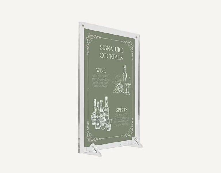 A freestanding menu holder.