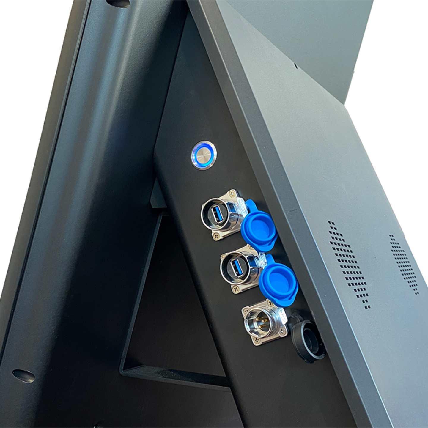 A close up of a black outdoor high brightness digital A-board.