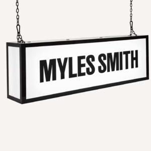 Myles Smith hanging lightbox.