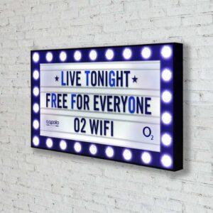 An illuminated sign.