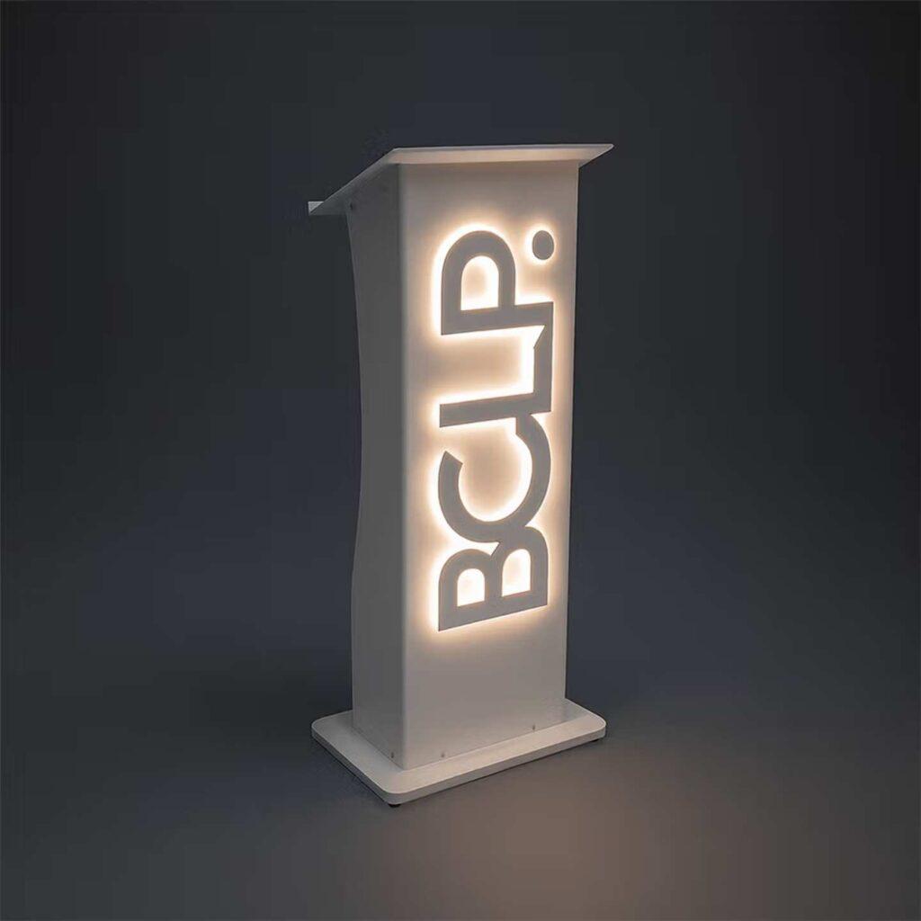 A custom illuminated BCLP lectern.
