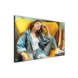 An indoor high brightness DV-LED video wall with a woman posing on the screen.