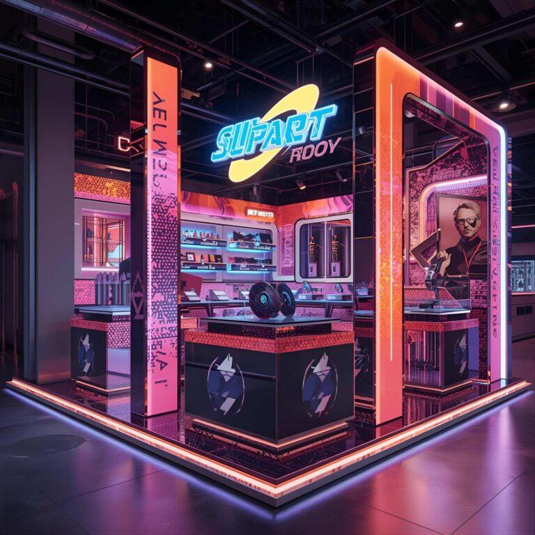 A vibrant, custom branded retail display.