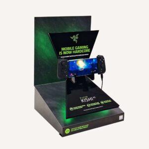 A custom branded Razer games controller holder for POS and retail.