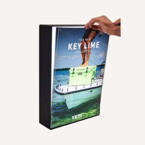 A custom Yeti lightbox with an interchangeable graphics trap.