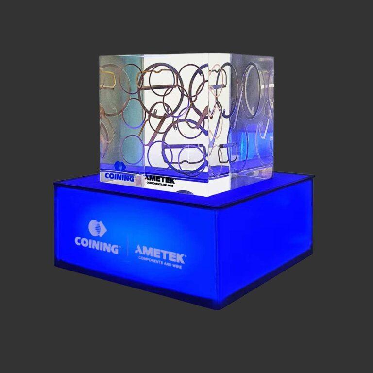 A custom blue Ametek lightbox plinth.