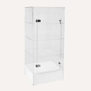A lockable display cabinet with an illuminated white lightbox at the bottom.