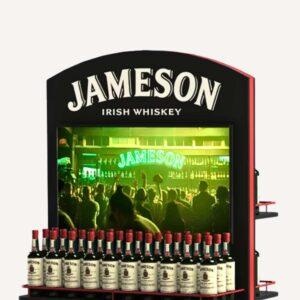 A customisable Jameson digital screen shroud with shelving and bottles on display.
