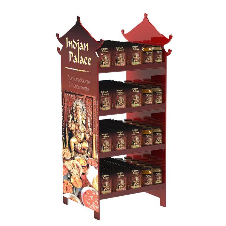 A custom freestanding food pos stand with branding.