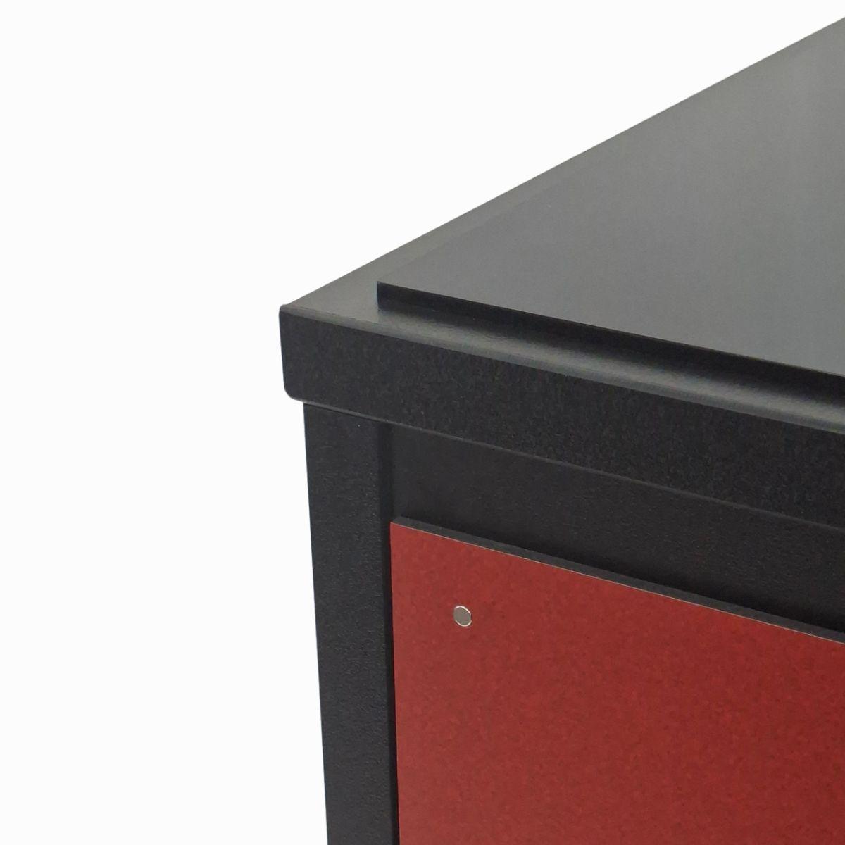 Close-up of magnetic graphic panel fitted into a black retail display plinth frame