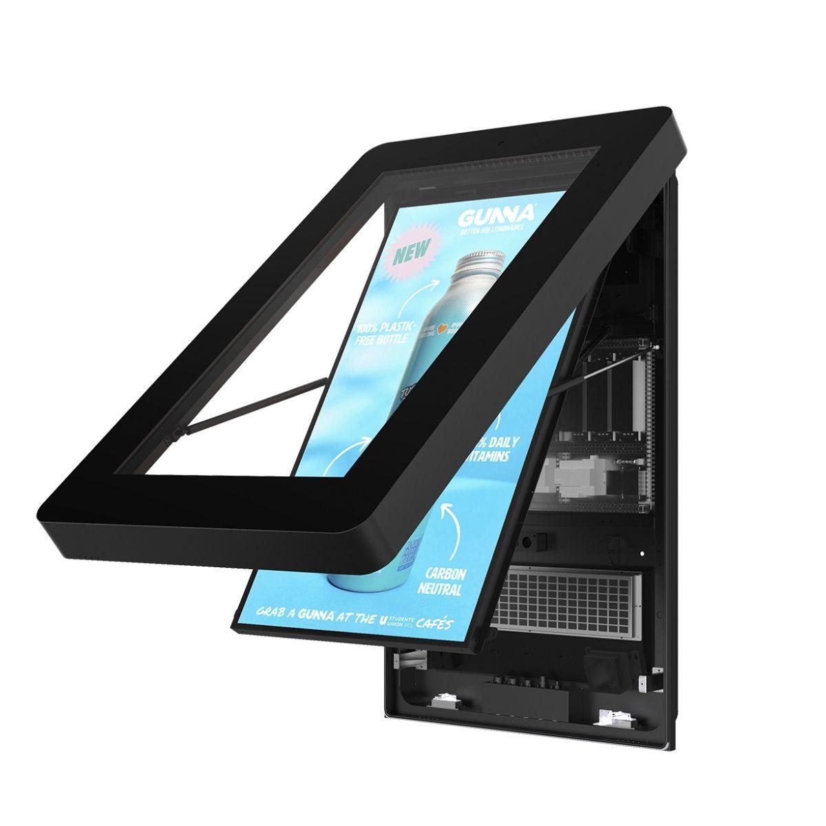 Front-serviceable 55-inch 4K outdoor wall-mounted digital advertising screen with open enclosure